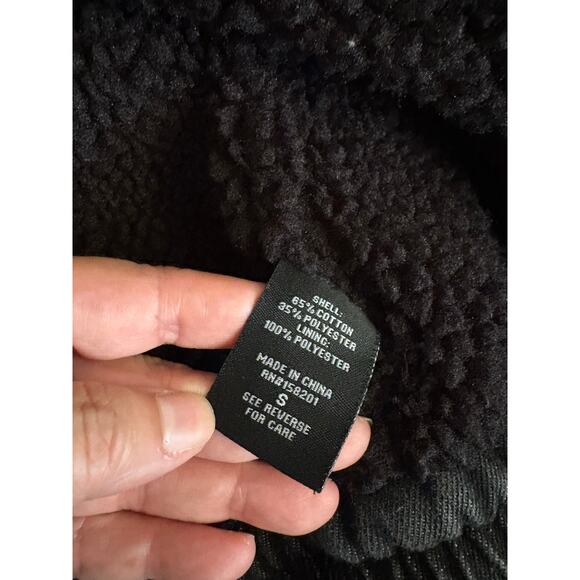 CALI 1850 Black Denim Sherpa Jacket Hoodie Small Cropped Hooded Lined - Picture 3 of 6